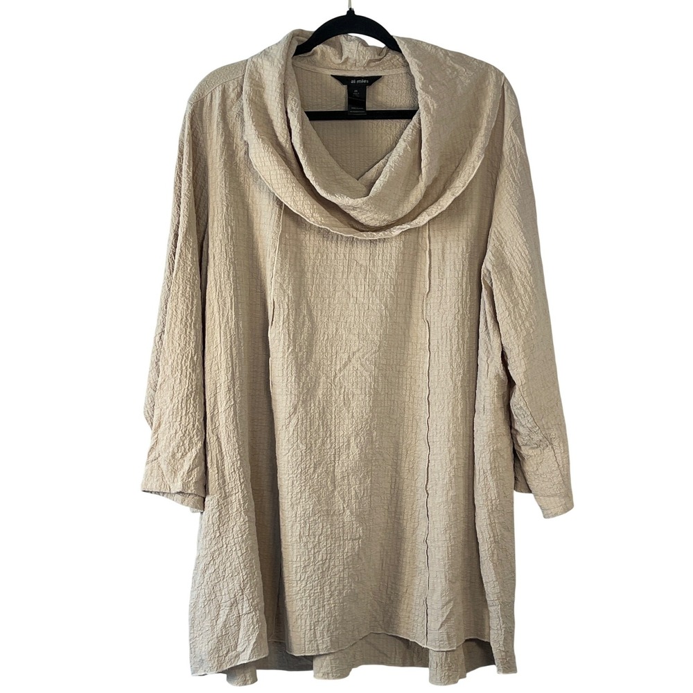 Ali Miles Womens Boho Tan Neutral Cowl Neck Relaxed Fit Tunic Top Plus 2X Hippie
